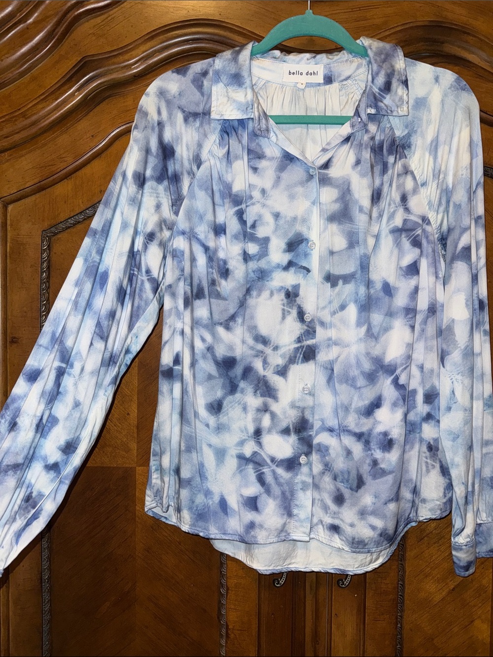 Bella Dahl Blue and White Tie-Dye Button-Up Blouse